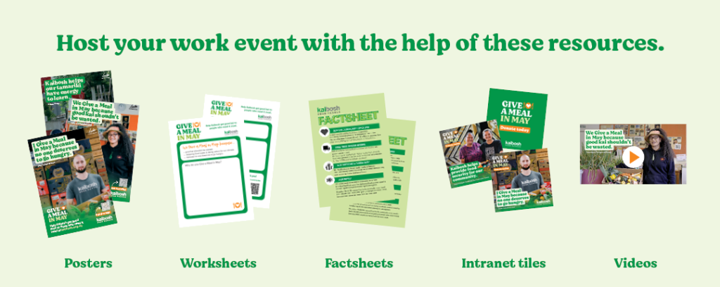 Illustration showing examples of Give a meal in May event resources provided by Kaibosh.